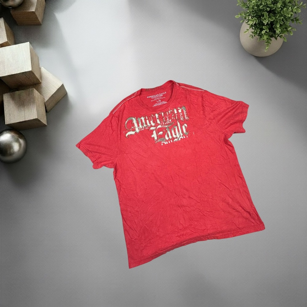 American Eagle Outfitters Mens Red Graphic T-Shirt‎ Y2K Distressed Gothic Large